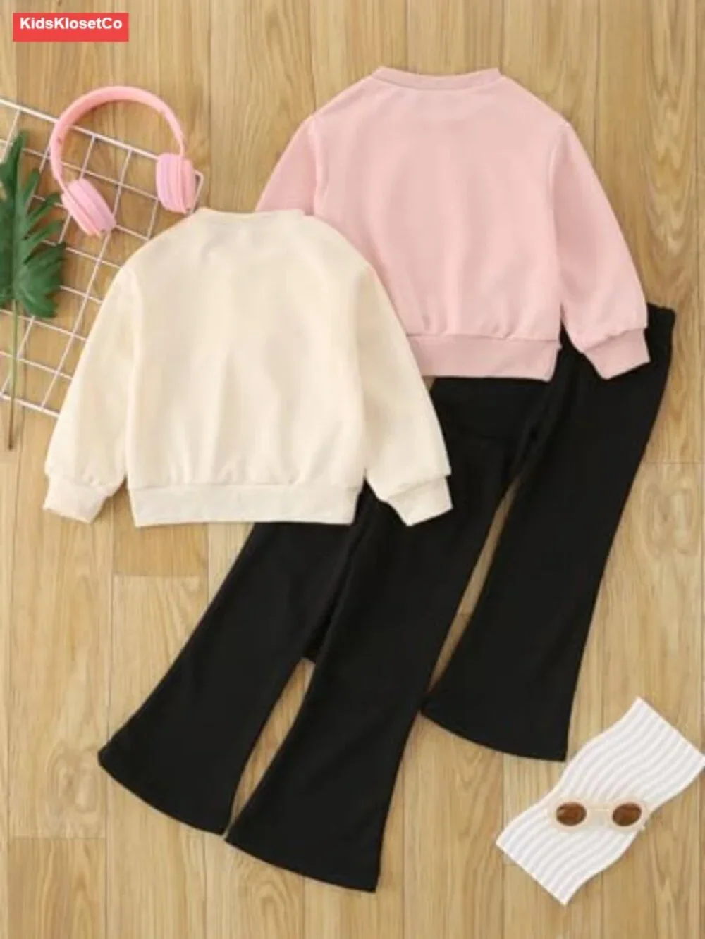 Girls Heart Graphic Top Flared Pants 4-Piece Set Ages 3-12Y